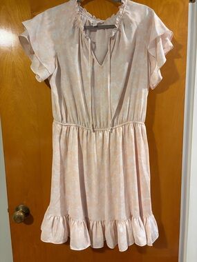 LC Lauren Conrad Pale Pink Floral Ruffle-Trim Dress